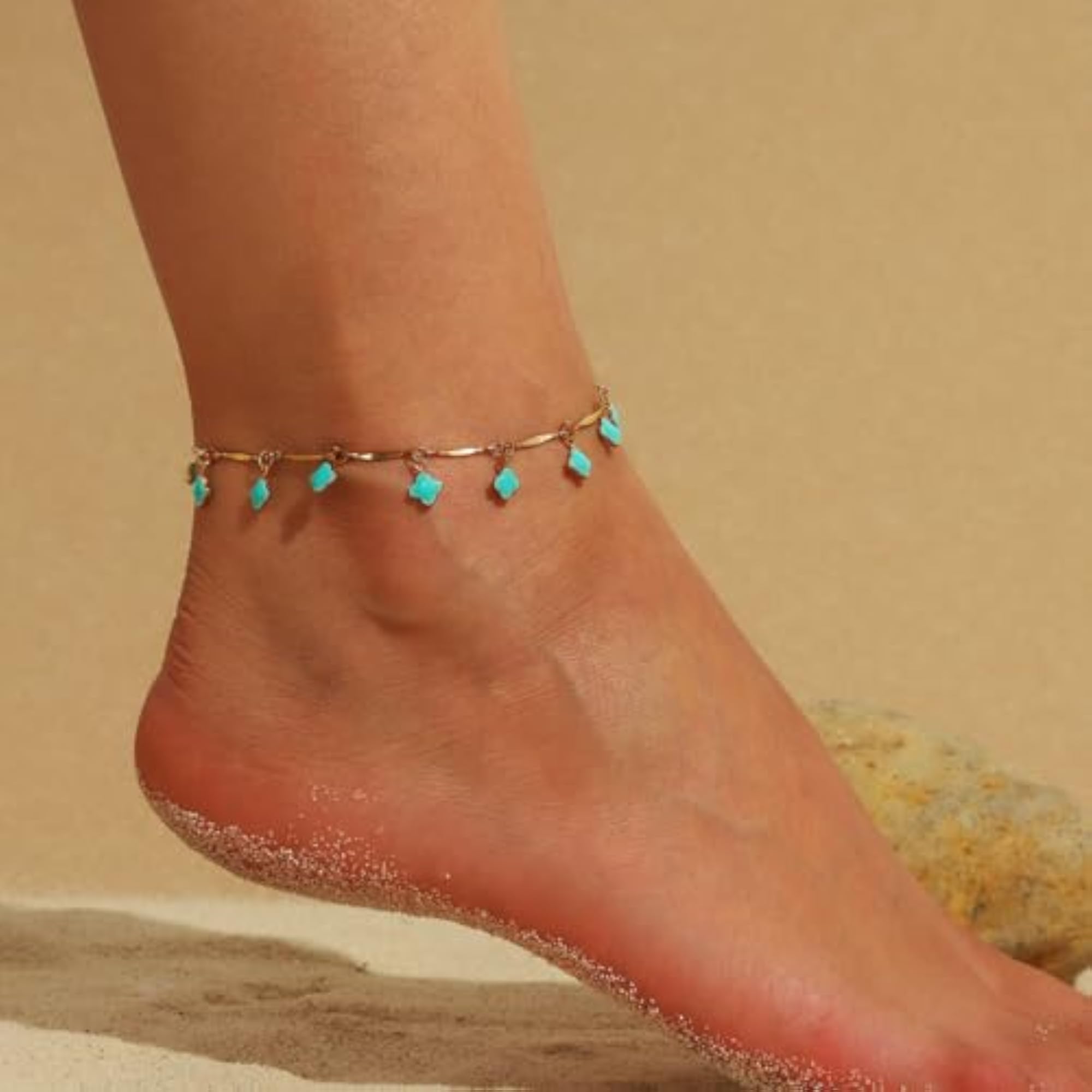 Daisy Foot Chain Anklet, Oil Dropped Copper Design