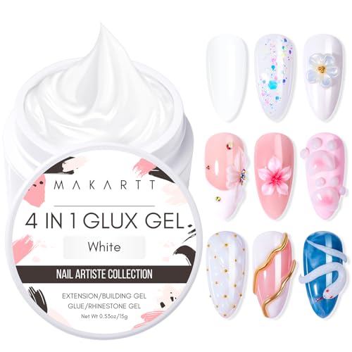 Makartt Gel Construction Ongle UV - Solide 4 en 1 Gel 3D Nail Art Ongles Constructeur, 15 ml Nail Rhinestone Glue Gel Ongle pour les en Acrylique, Builder Gel...