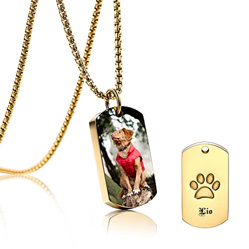 INBLUE Personalized Ash Urn Pendant Necklace with Photo & Text Paw Print Memorial Dog Cat Pet Urns Cremation Jewelry (Gold Color)