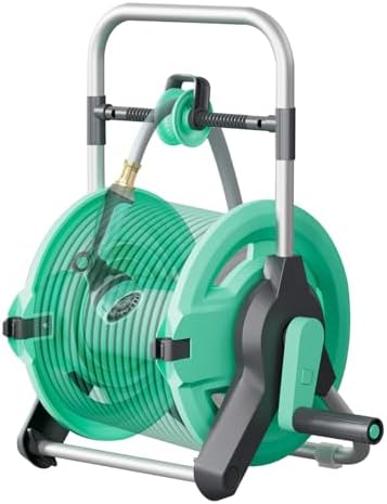 HVNPSH Portable Garden Hose Reel Cart, Hold Up to 50-75 Ft Hose, Wall Mounted Water Hose Reel, Mobile Garden Hose Holder Tools With Built-In Guide, for Outside Car Washing, Watering