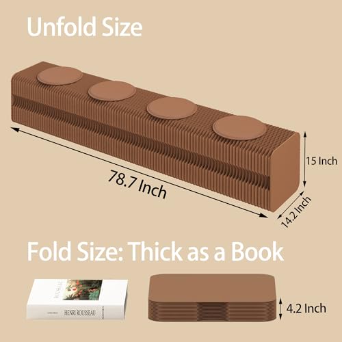 Image of Kraft Paper Rectangle Ottoman - Collapsible Stool with 3 Cushions, 330 lbs Honeycomb Folding Bench, Aesthetic Portable Stool, Entryway Bench & Space-Saving Vanity Seat (Brown-B, 4 Seats)