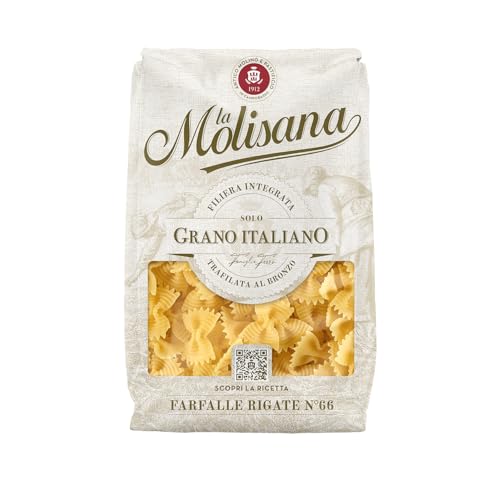 La Molisana, Farfalle Rigate n. 66, Pasta da Solo Grano Italiano - Trafilata al Bronzo, Ruvida e Tenace con Eccellente Tenuta in Cottura - Confezione da 500 g