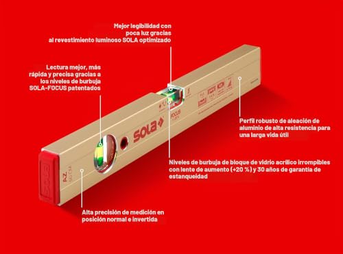 Nivel de agua de aluminio de 50 cm Sola AZ 200 para nivelación vertical y horizontal 3