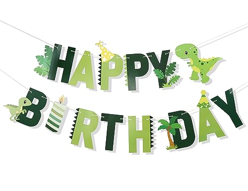 Dinosaur Happy Birthday Banner - Themed Boy's Party Decoration, Supplies, Cake Smash Photo Props