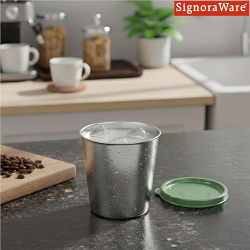 Image of SignoraWare Bitsy Stainless Steel Container /Tumbler | Airtight & Leakproof | Compact, Durable & Stylish Storage | Ideal for School, Office & Outdoor Use (225ml | Egreen)