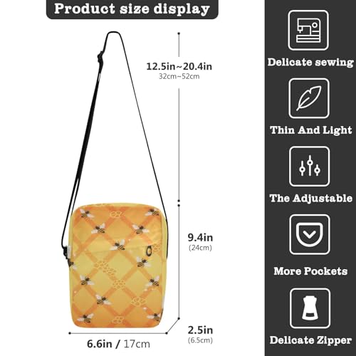 messenger bag crossbody shoulder bag crossbody Shoulder Hand Bag For Woman Adjustable Strap for work work - Humble Bee Orange Honeycomb3