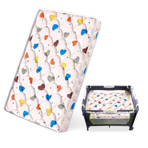 Image of Pack and Play Mattress (38 inchx26 inchx1.5 inch),Skin Friendly Fabric, Soft, Breathable and Quiet, Provides Baby Friendly Support and Helps Healthy Spine Development,Pack and Play Topper,Cute Heart Pattern