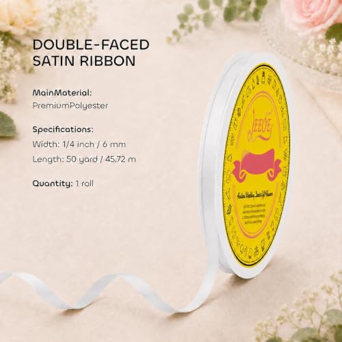 Image of Double Face Off White Satin Ribbon 1 /4 inch X 50 Yards Polyester Off White Ribbon for Gift Wrapping Very Suitable for Weddings Party Hair Bow Invitation Decorations and More