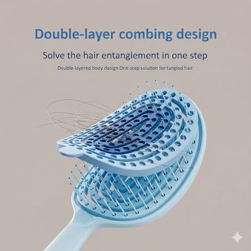 Image of Waterproof Self-Cleaning Plastic Comb Hair Detangling Brush for Curly Hair, Massage, Women's Home Use (Sky Blue)