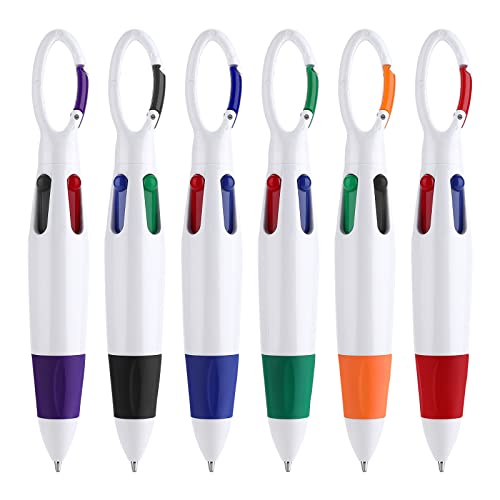 TIESOME 1.0 mm 4 en 1 Bolígrafo Retráctil, 6 Piezas Bolígrafos Shuttle Bolígrafo Multicolor con Llavero Mosquetón en la Parte para Oficina Escuela Accesorios Estudiantes Niños Regalo