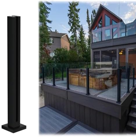 Square Railing Post System - 65CM/25.6inch Indoor/Outdoor Balustrade Column & Deck Railing for Balcony, Stairs & Garden - Deep Coffee Color with Durable Clamps