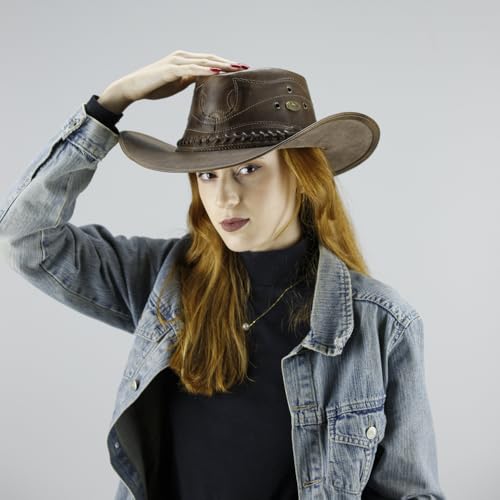 Chapéu Country Unissex em Couro Legítimo cor Cacau Estilo Americano Rodeio Festa de Peão Vaquejada (