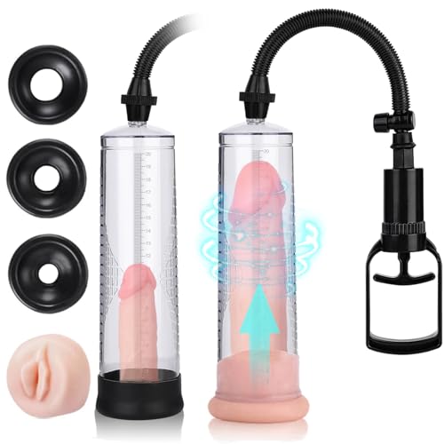 LIVE4COOL Vacuum Penis Pump Strengthen Manual Penis Enlarger Booster Extender Device for Men Penis Massage Care male sex toy with 1pcs Lifelike Vagina Sleeve, 3pcs Suction Sleeves in 3 Sizes