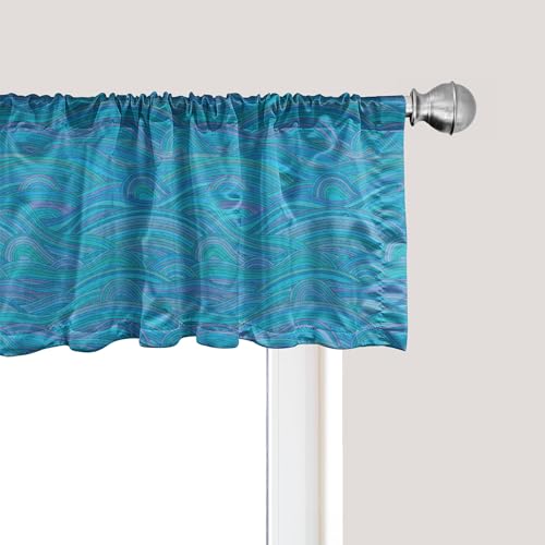 Ambesonne Sea Window Valance, Unusual Pattern with Waves River Ocean Seascape Inspired Art, Curtain Valance for Kitchen Bedroom Decor with Rod Pocket, 54" X 18", Pale Blue Turquoise