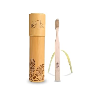 BambooIndia Bamboo Manual Toothbrush With Tongue Cleaner For Adults | BPA Free Natural Bristles | Antibacterial & Biodeg