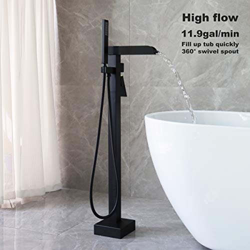 Llave de piso para bañera independiente RIGOBAL LLGG con ducha manual, acabado negro, alta capacidad de flujo 11.9GAL/min miniatura 3