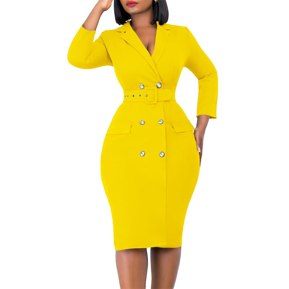 Office Blazer Dresses Women Long Sleeve Double Breasted Mini Dress Casual V Neck Business Elegant Formal Dress