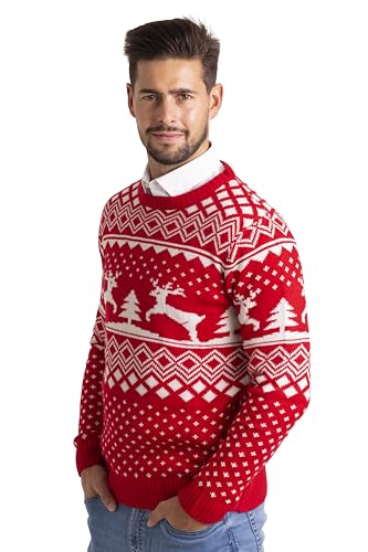 Mens Christmas Jumper Xmas Tree & Reindeer Pattern Long Sleeve Knitted Christmas Crew Neck Warm Sweater S-XXL - Image 3