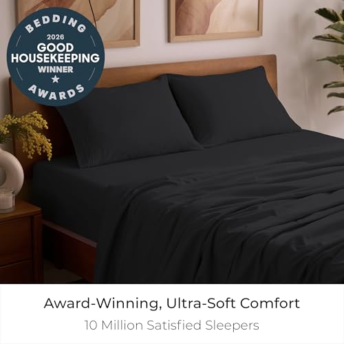 Image of Mellanni Full Sheets Set - 4 PC Iconic Collection Bedding | Hotel Luxury, Extra Soft, Cooling Bed Sheets - Wrinkle, Fade, Stain Resistant (Full, Black)