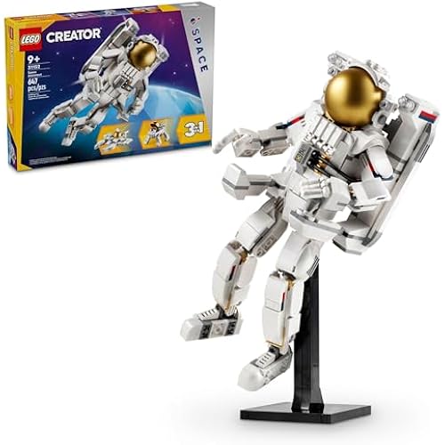 LEGO Creator 3 in 1 Space Astronaut Toy, Building Set Transforms from Astronaut Figure to Dog to Viper Jet, Space-Themed Gift Idea for Boys and Girls Ages 9 Years Old and Up, 31152