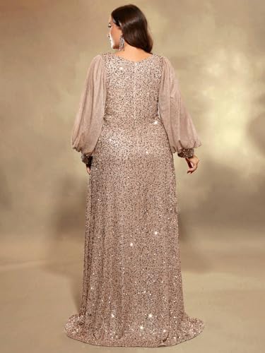 Plus Size Formal Wedding Guest Dress Long Sleeve Sequin Prom Dress2
