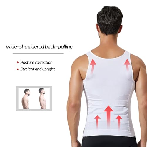 Men's Compression Shirt Shapewear Slimming Tank Top Abdomen Undershirt Slim Body Shaper Vest.X-Large(White)3