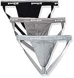 Papi Men's Premium Performance 3-Pack Jockstrap, Athletic Supporter, Breathable Male Workout Underwear, Black/Charcoal/Heather Grey, Small