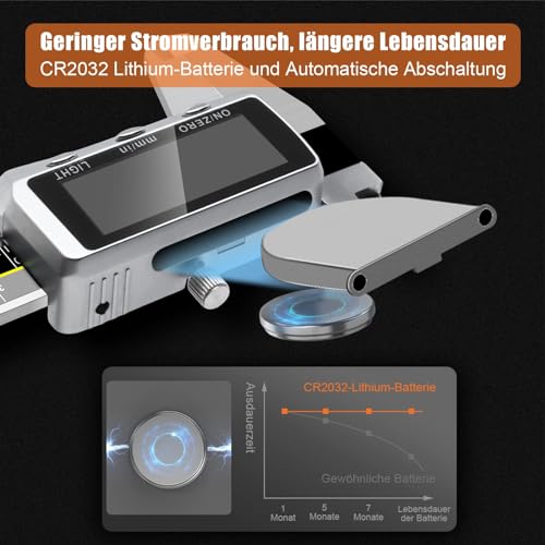 Digitaler Messschieber mit Hintergrundbeleuchtung, Präzisions-Digitalmessschieber 150 mm aus Edelstahl, wasserdichtes LCD-Display und Tiefenmessung mit Batterie für Haushalt und Industrie