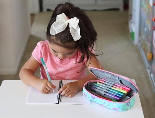 Image of mibasies Girls Pencil Case for Kids, Multi-Slot Pencil Pouch, Rabbit Green