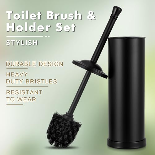 Image of Black Toilet Brush and Holder Set,304 Stainless Steel Toilet Bowl Brush and Holder for Bathroom,Heavy Duty Toilet Brush,Durable Scrubbing Bristles,Splash Resistant,Long Handle
