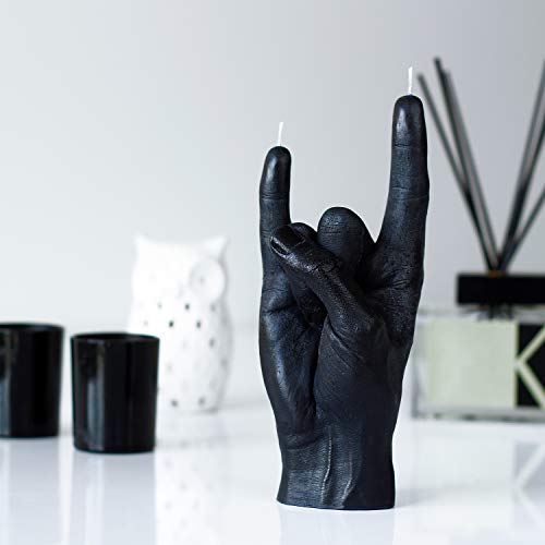 Candlehand Hand Gesture Candle You Rock - Big Real Hand Size 6.7 X 4.3 X 2.4 Inches - Handmade Home Decor Statue - Birthday, Office, Housewarming Gift (Black) #TOP5