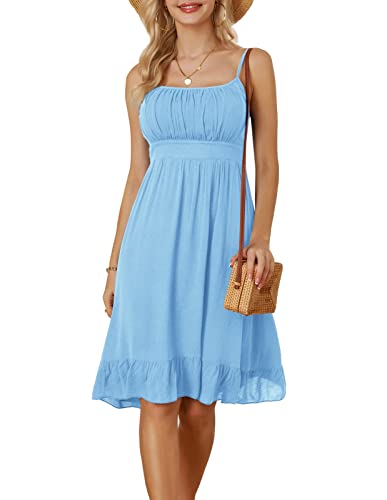 GRACE KARIN Women's Spaghetti Strap Floral Dress Ruffle Hem Pleated Casual Summer Dress Boho Flowy Midi Beach Dress