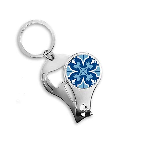 Morocco Decorative Flower Blue Ilustration Nail Nipper Ring Key Chain Bottle Opener Clipper