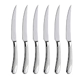 Premium Steak Knives Set of 6, Serrated Edge, 18/0 Stainless Steel Steak knives,Comfortable Hammered Handle, Thickened material,Dishwasher Safe,Sliver, 9.1 inch Length