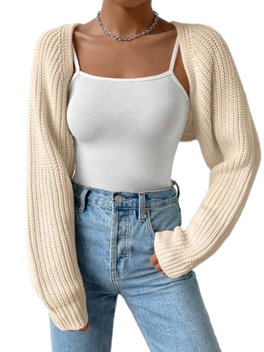 Image of Naileksi Women Long Sleeve Drop Shoulder Crop Cardigan Sweater Solid Loose Fit Casual Open Front Crop Shrug Sweater Top