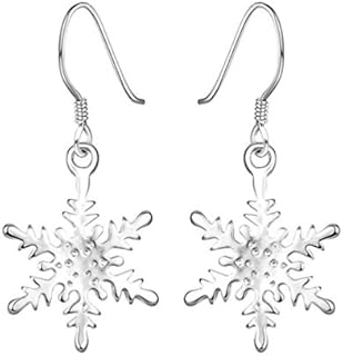 Women Christmas Gift 925 Sterling Silver Snowflake Drop Dangle Hook Earrings Amesii