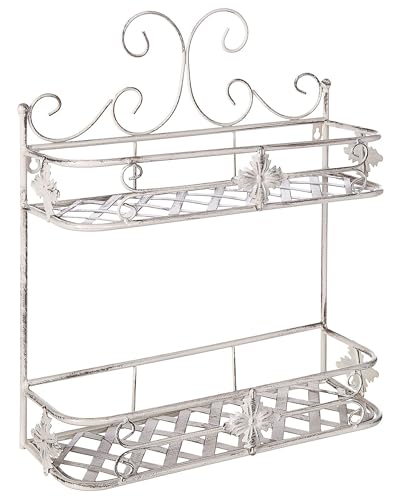 Retro Bad Wandregal aus Metall in Antik Optik weiß mit 2 Ablagen Marayes