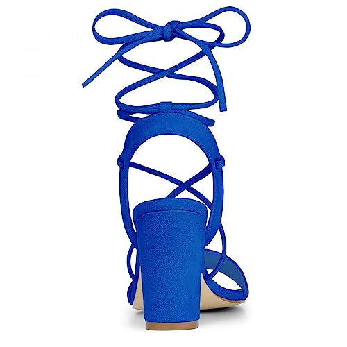 Allegra K Allegra K Women's Lace Up Block High Heels Royal Blue Sandals - 9 m US