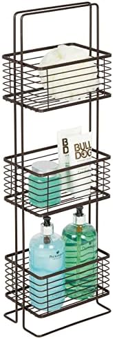 mDesign Bathroom Storage Unit  Free-Standing Shelf Unit with 3 Storage Baskets  Bathroom Organiser for Shower Gel, Soap, Flannels and Towels  Bronze