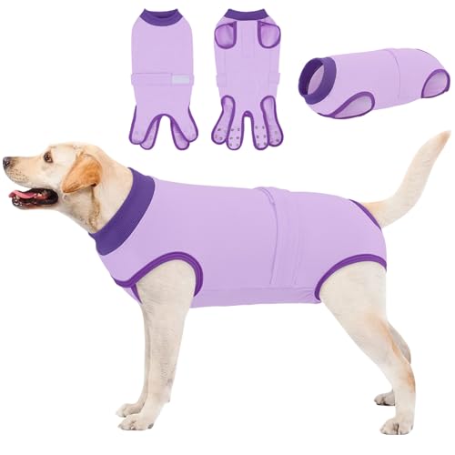 Queenmore Recovery Suit for Dogs, Dog Surgical Recovery Suit Onesie,Anti Licking Pet Female Spayed Neutered Puppy Surgical Clothes for Abdominal Wounds, Substitute E-Collar & Cone, Purple,L