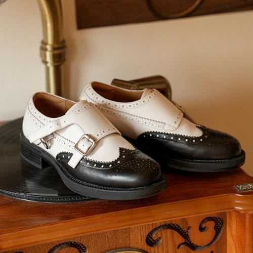 Image of BEAU TODAY Women Monk Strap Loafers Cap Toe Business Causal Loafer Shoes