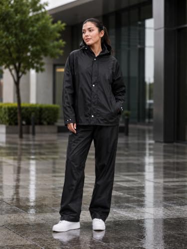 Image of GRECIILOOKS Women`s Raincoat | raincoat For women Waterproof with Hood | Rainsuit with Drawstring & heavy duty zippers | rain coat for womens with Transparent Visor