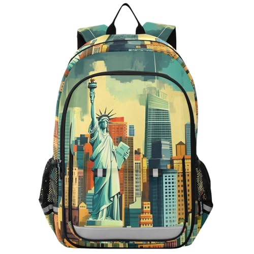 New York City Kid School Backpack for Boys Girls, Travel Backpack Large Capacity with Reflective Stripe Bookbag 17.7