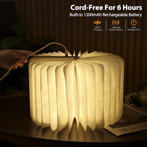 Image of 8.3 Inch Wooden Book Lamp, Book Lovers Gifts,Teacher Appreciation Gifts for Women, LED Ambient Lighting, Magnetic Mood Lighting for Home&Library Decor (Maple)