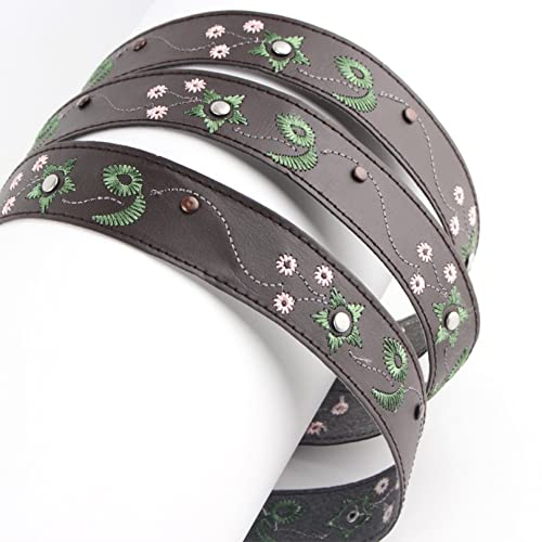 Hat Bands For Cowboy Hats Ethnic Retro Decorative Embroidery Pu Leather Belt Decoration Accessories Clothing Head Wear Dark Grey #TOP2