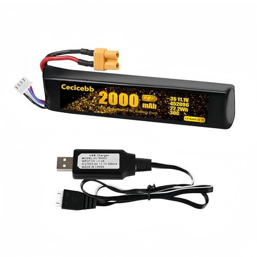 Cecicebb Airsoft Battery 11.1V 2000mAh 30C Rechargeable LiPo