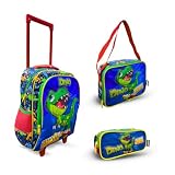 Balboa Kit Mochila de Rodinhas Escolar Dino Skateboard AMZ-154 Lancheira Térmica e Estojo Combinando para Meninos