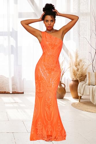 Sequin One Shoulder Prom Dresses for Teens Mermaid Long Ball Gown Tight Sparkly Formal Evening Party Dress2