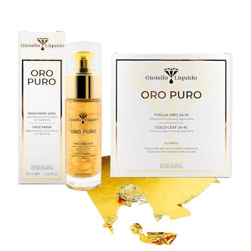 Kit de mascarilla facial de gel con ácido hialurónico puro y oro coloidal + hoja de oro de 24 quilates certificada (6 hojas) – Efecto lifting instantáneo, regenera las células del rostro – 100%