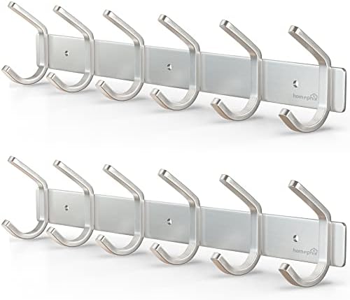 Homephix Heavy Duty Coat Hooks for Wall Mounted | Stainless Steel Hanger Rack Holder for Clothes, Hats, Robs, Towels (Silver-Pack of 2)